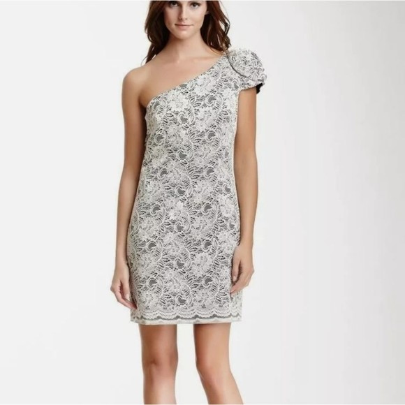 ABS by Allen Schwartz One Shoulder Cutout Lace Mini Dress Women's Size 2 - Picture 1 of 14